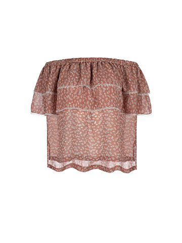 Brown Chiffon Off Shoulder Top, 1