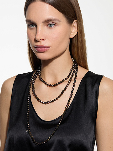 Silver necklace with pearls, 175 cm, 2