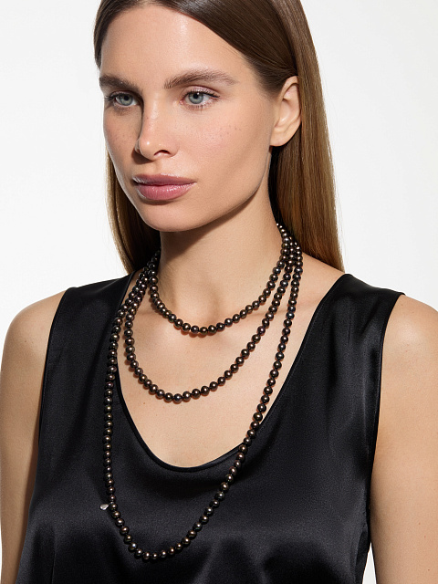 Silver necklace with pearls, 175 cm, 2