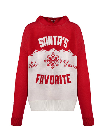Men's Red & White Santa's Favorite Hooded Sweater, 1