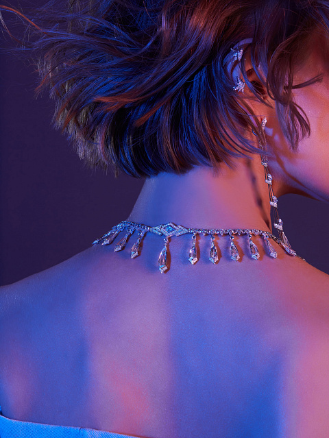 White gold necklace with aquamarines and diamonds, 5