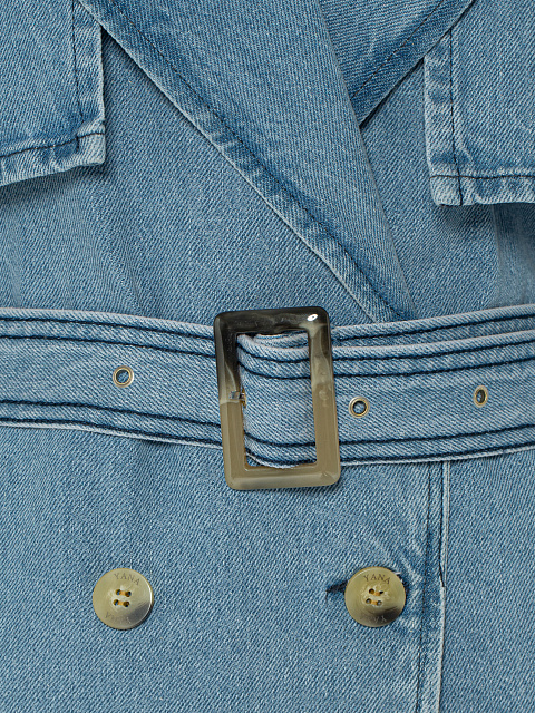 Blue Double-Breasted Denim Trench Coat, 3 Blue Double-Breasted Denim Trench Coat, 3