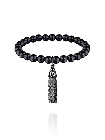 Silver Tassel & Black Agate Bracelet, 1