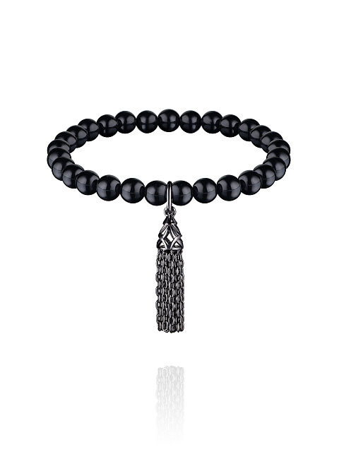 Silver Tassel & Black Agate Bracelet, 1