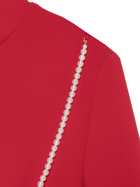 Red Midi Dress With White Pearls, 4