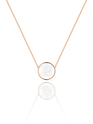 Necklace with a pendant with the letter P in rose gold with rock crystal, 1