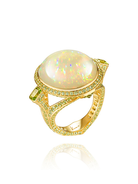 Yellow Opal & Peridot & Gold Ring, 1