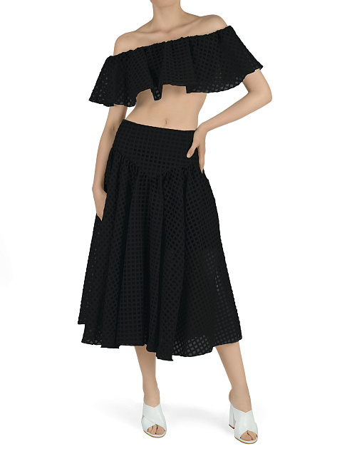 Black Checked Chiffon Top & Midi Skirt, 5