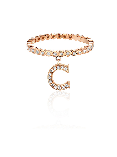 Round Diamond & Rose Gold "С" Letter Ring, 1