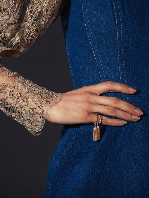 Rose Gold Diamond Tassel Ring, 3