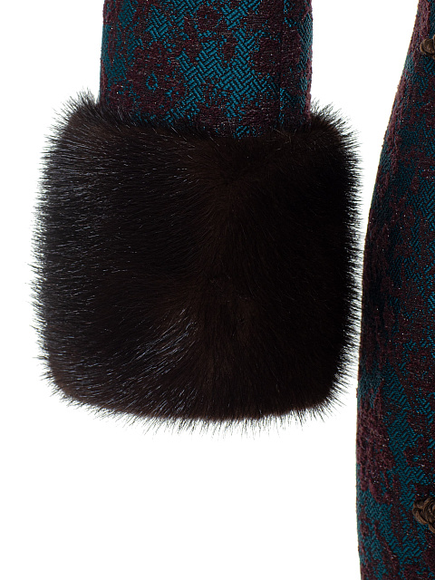 Blue Jacquard Midi Dress With Mink Fur Cuffs, 4 Blue Jacquard Midi Dress With Mink Fur Cuffs, 4