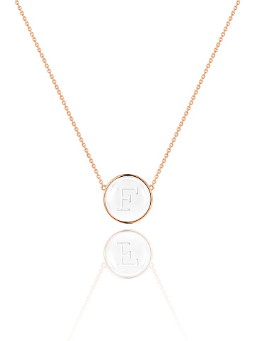 Rose gold necklace with letter F pendant with rock crystal, 1