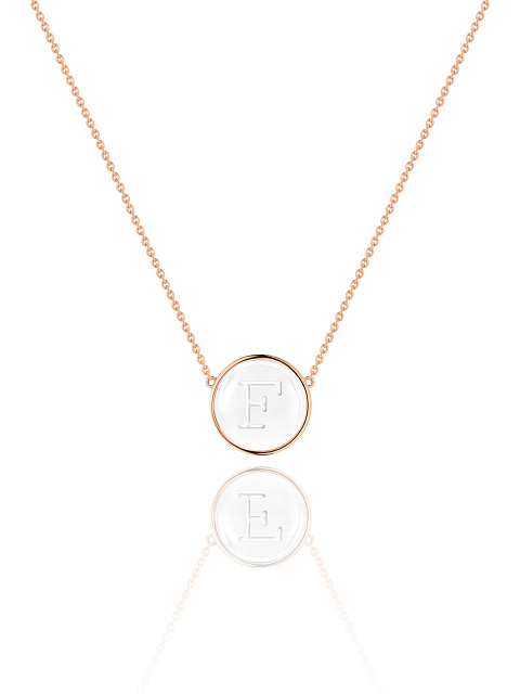 Rose gold necklace with letter F pendant with rock crystal, 1