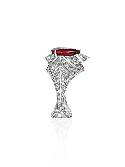 Pear Pigeon Blood Ruby, Round Diamond & White Gold Ring, 5