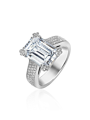 Baguette Diamond, Round Diamond & White Gold Ring, 1