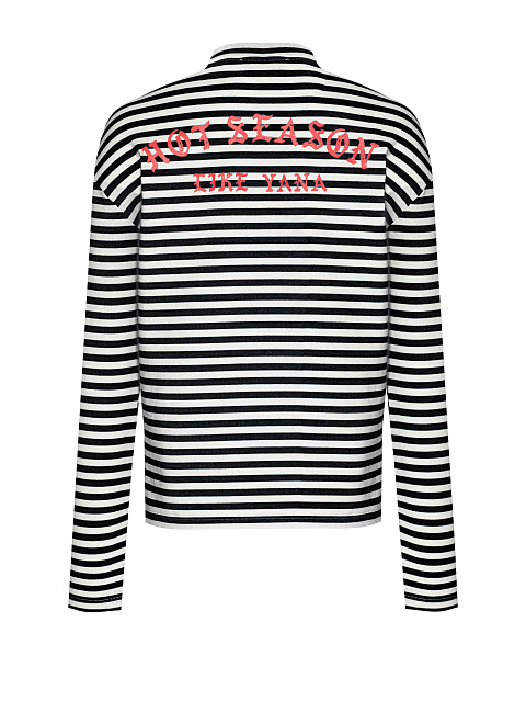 Black and white cotton striped top with red print, 3