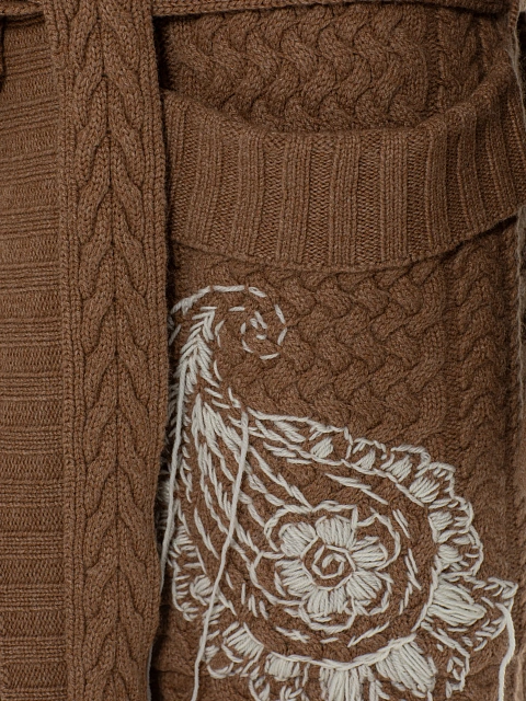 Brown cable knit coat with embroidery, 4