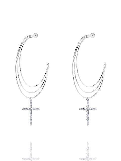 Silver & Cubic Zirkonia Hoop Earrings, 1