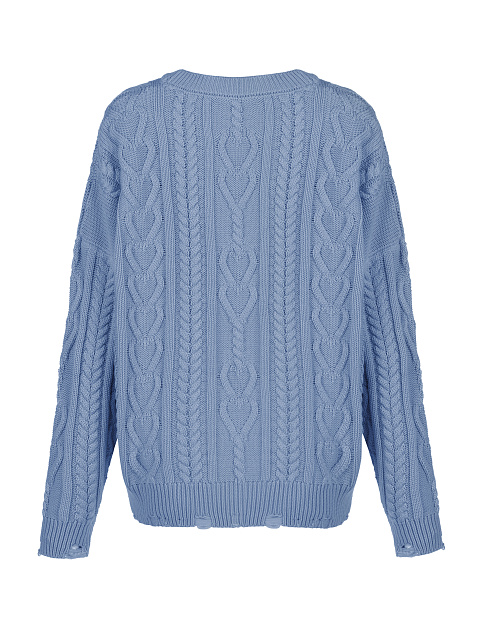 Light blue unisex cotton cable-knit sweater, 2