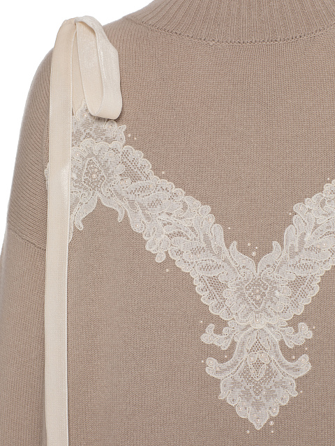 Beige cashmere sweater with lace and ribbons, 3 Beige cashmere sweater with lace and ribbons, 3