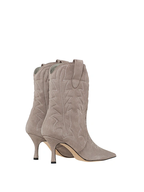 Grey Suede High Heel Cowboy Boots, 3