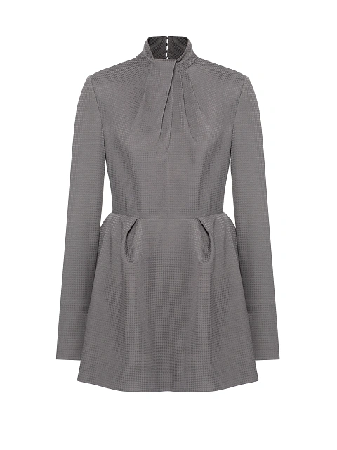 Grey Pied-de-poule Draped Mini Dress, 1