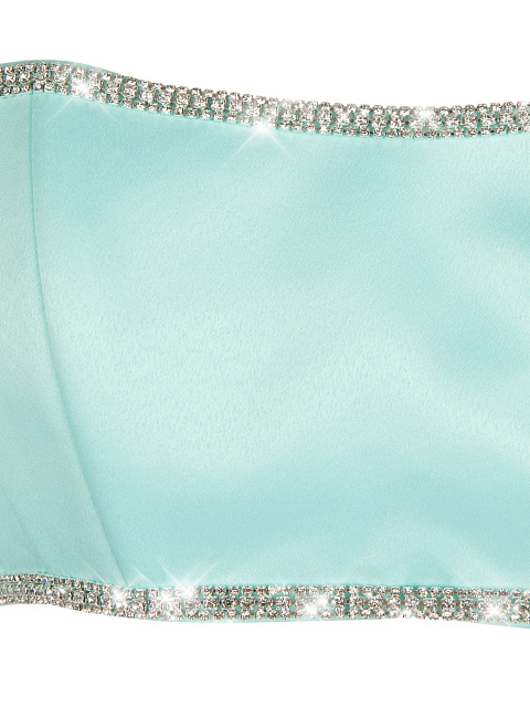 Turquoise Rhinestones Trimmed Satin Top, 4