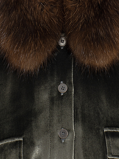 Grey Velvet Maxi Dress with Fur Collar, 3