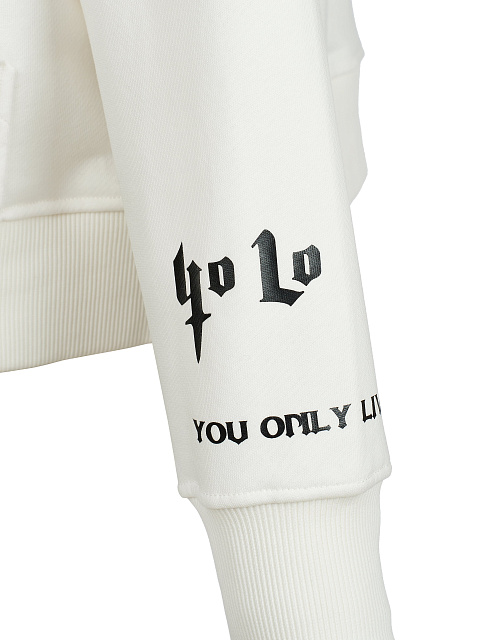 Back Printed White Cotton Hoodie, 6