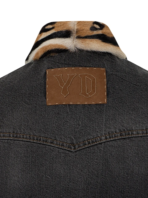 Grey Denim & Printed Goat Fur Vest, 5