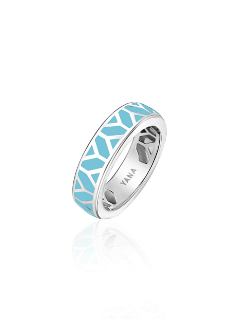 White gold ring with light blue enamel, 1 White gold ring with light blue enamel, 1