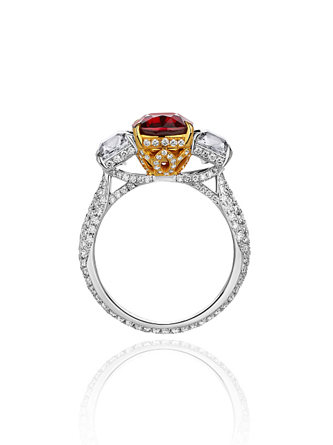White gold ring with cushion-cut ruby and diamonds, 5
