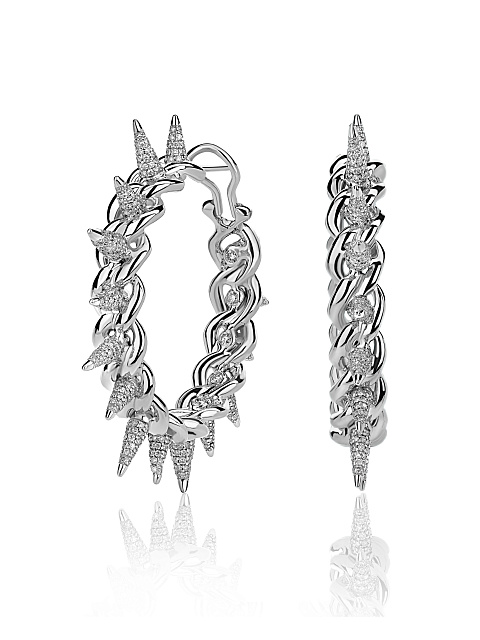 Round Diamond & White Gold Hoop Earrings, 1