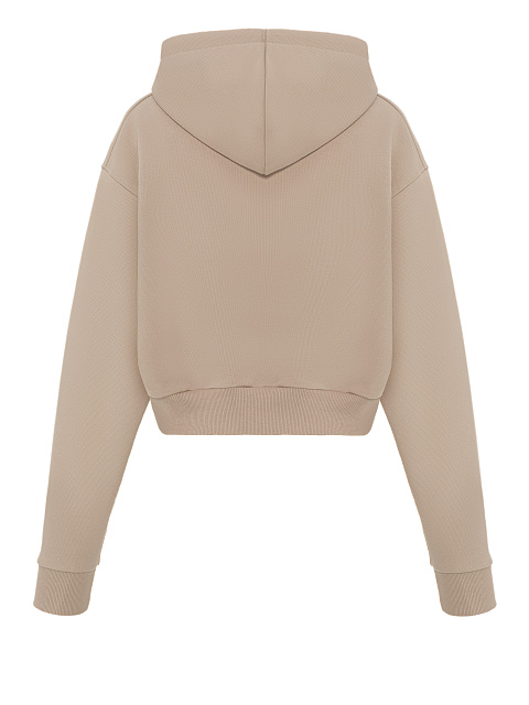 Cropped beige hoodie with embroidery, 3