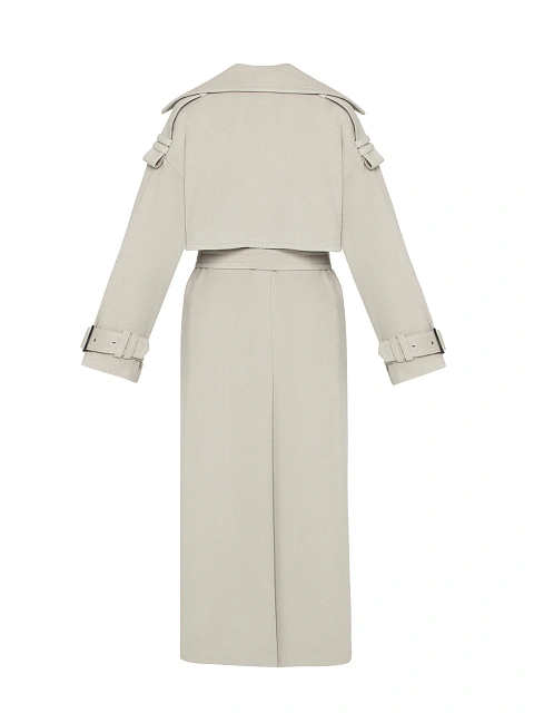 Beige Double Breasted Wool Trench, 2
