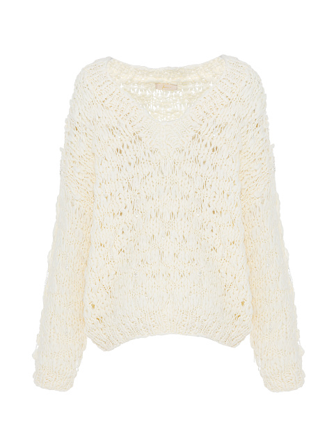 White Beaded Cashmere Pullover, 1