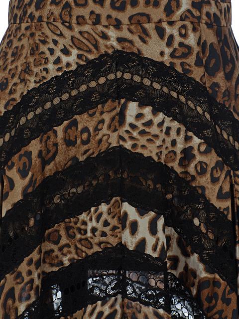 Leopard Lace Trim Silk Midi Dress, 3