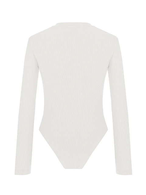 White Ribbed Cotton L/S Round Neck Bodysuit, 2 White Ribbed Cotton L/S Round Neck Bodysuit, 2