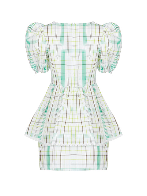 White & Green Checked Cotton Top & Mini Skirt, 2