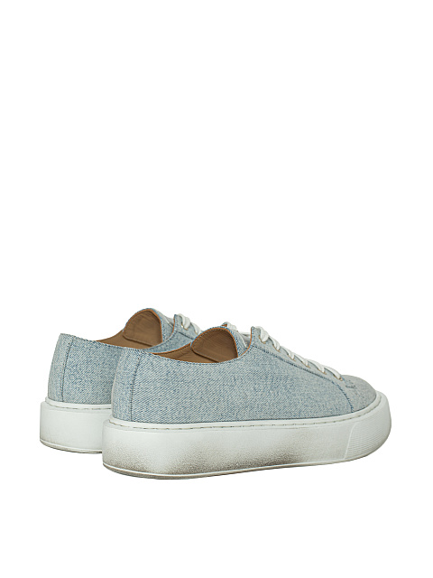 Light Blue Denim & Leather Sneakers, 3