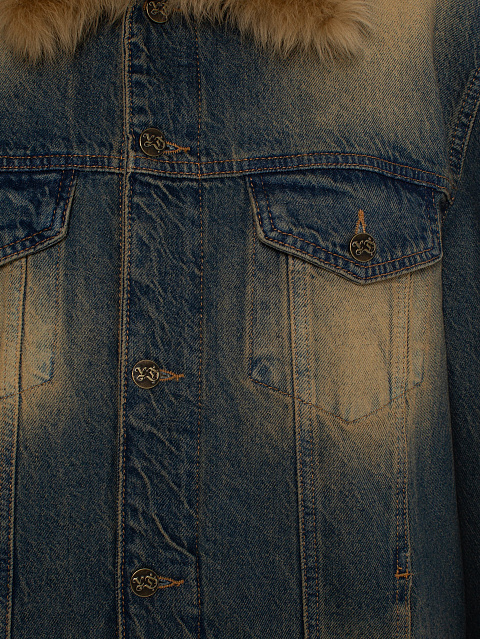 Blue Denim Jacket With Shearling Fur, 4 Blue Denim Jacket With Shearling Fur, 4