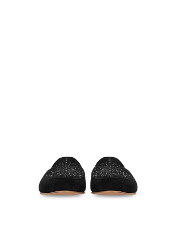 Black Embroidered Suede Mules, 2
