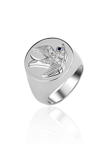 Blue Cubic Zirconia & Cubic Zirconia & Silver Ring, 1