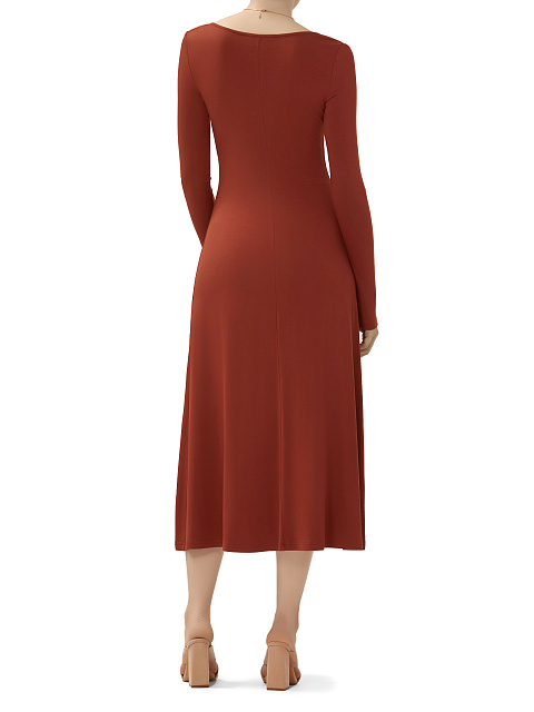 Brown Rayon Jersey Midi Dress, 6