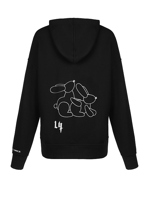 White Back Printed Black Cotton Hoodie, 1