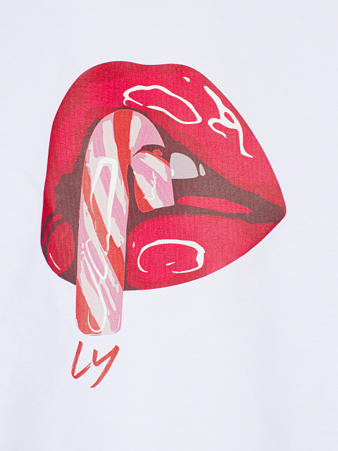 Cropped White Lips Printed T-Shirt, 4