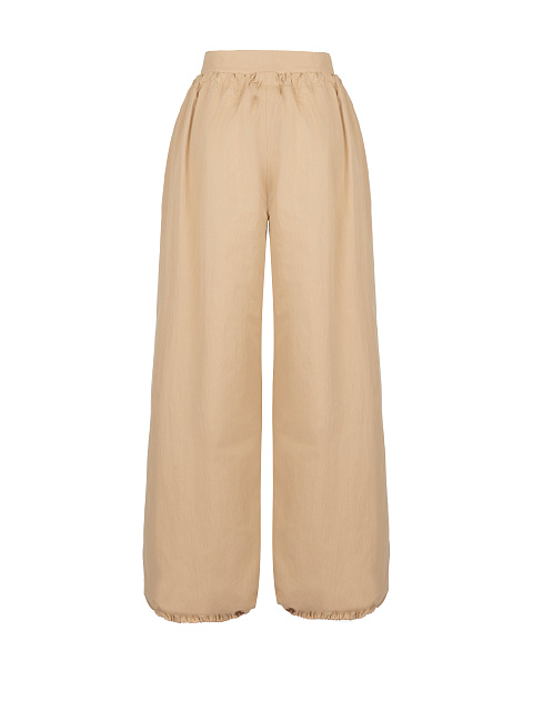 Beige Wide Cotton & Nylon Pants, 2