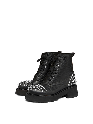 Monochrome Black Leather Studded Boots, 1
