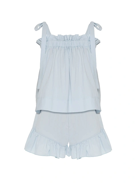 Light blue set with tie top and ruffled shorts, 1