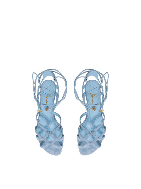 Light Blue Suede Lace Up Sandals, 5